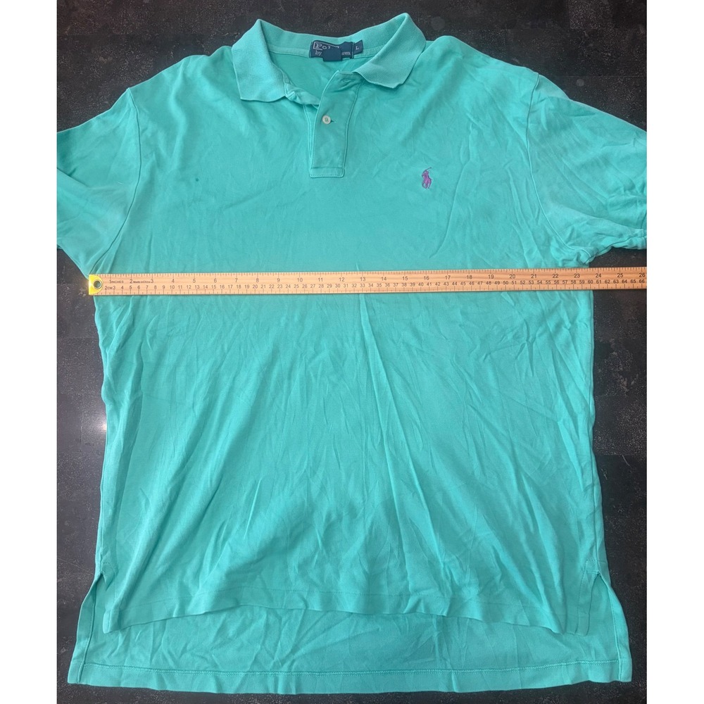 Polo Ralph Lauren Mens Large Green Pique Polo Shirt Purple Pony Short Sleeve - Picture 9 of 9